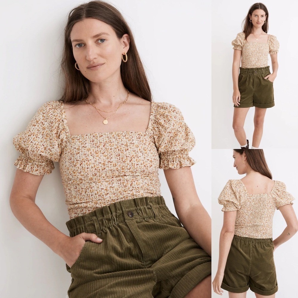 NWT Madewell Hopewell Puff-Sleeve‎ Crop Top in Cottage Garden Floral XL